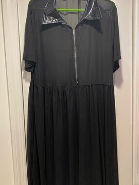Oversized Black sheer Mesh  Dress with Zip Front